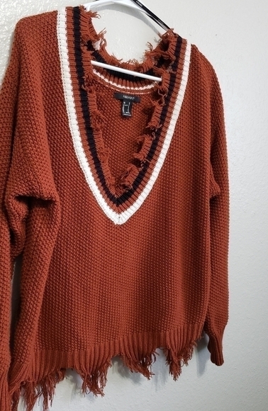 Distressed rib knit varsity collared sweater, Size S. - Picture 5 of 9